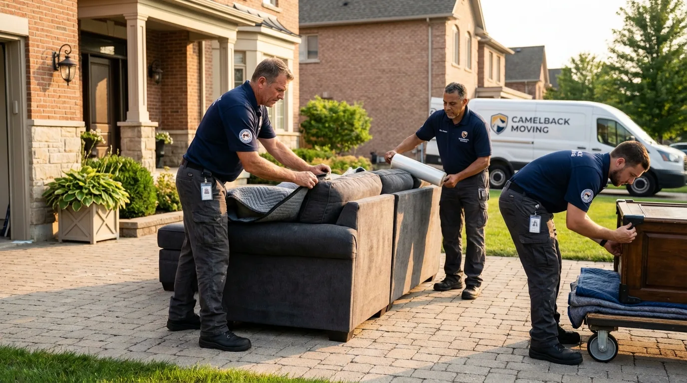Large estate moving crew wrapping furniture in Cambridge, MA